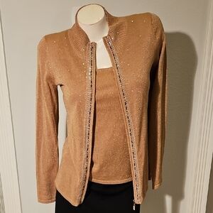 Sparkling Tan Cardigan & Top Set
